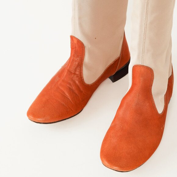 Repetto Beige & Cognac Canvas Leather Tall Boots - Picture 6 of 11